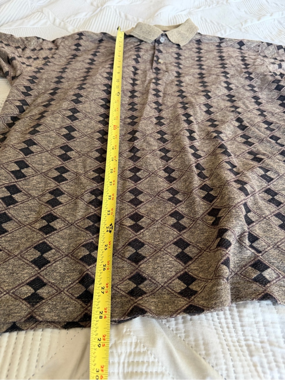 Vintage 1990’s Men's Short-Sleeve Polo Shirt in Brown Geometric Pattern - Picture 4 of 6